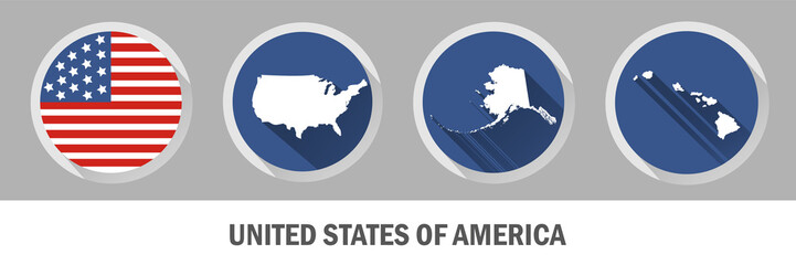 United States of America symbol. Set of US states maps
