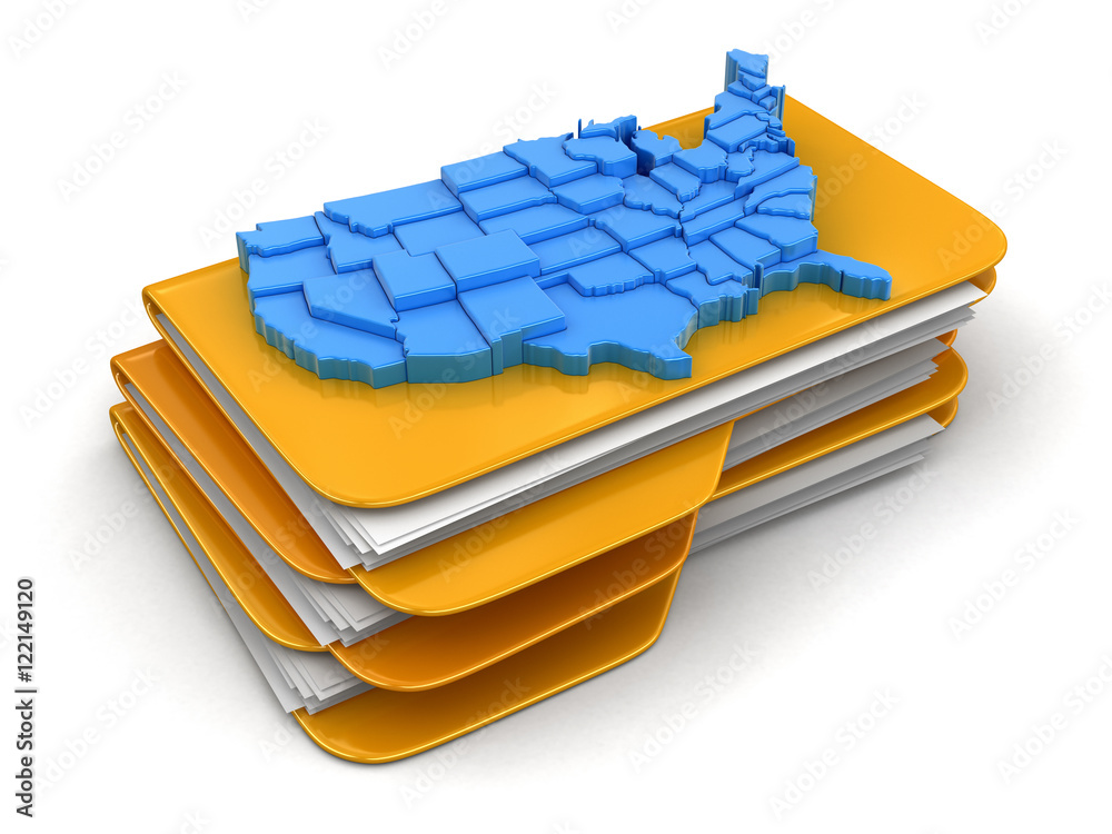 Poster folders and files with map of usa. image with clipping path