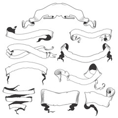 Vintage vector magic banner set ribbons hand drawn style isolated on white background for decoration and design