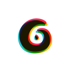 Number six overlay logo with color shift. 6 icon.