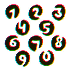 Numbers set overlay logos with color shift.