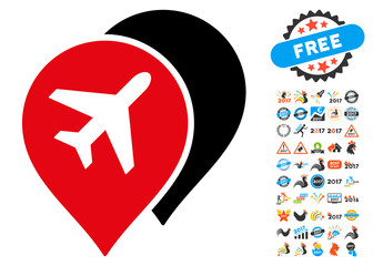 Airport Markers icon with 2017 year bonus vector pictographs. Clipart style is flat symbols, white background.