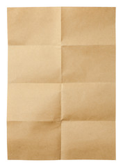 Folded brown sheet of paper isolated on white background