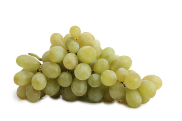 Ripe grapes on white background
