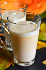 Warm, spicy drink - latte with cinnamon and pumpkin 