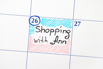 Calendar with reminder Shopping with Ann