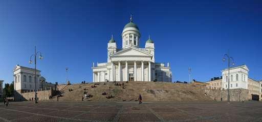 Helsinki Cathedral at the Senate Square in Panoramic View