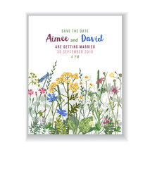 Save the date card with herbs and flowers