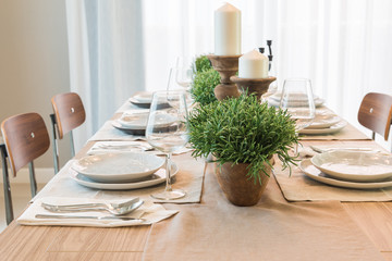 vase of plant on wooden table  in modern dinning room