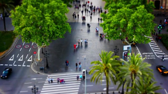 Las Ramblas, Walking People, Tile Shift, Time Lapse, Barcelona Park, Spain, 4k
