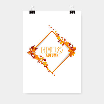 Autumn flyer template with lettering. Bright fall leaves. Poster, card, label, banner design. Vector illustration EPS10

