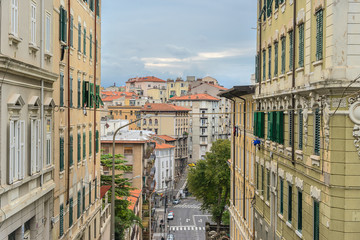 Fototapeta na wymiar Looking down a street in the Italian city of Trieste