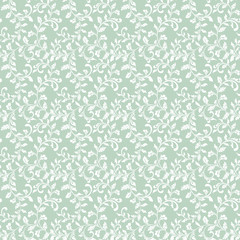 Tender seamless pattern with twisted spiral branches with leaves. The pattern can be used for printing on textiles, wallpaper, packaging