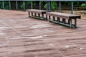 Wood bench on wooden floor