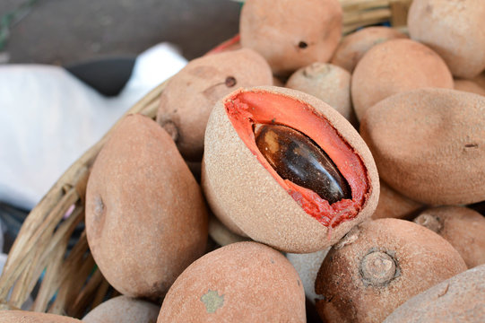 Delicious sapote fruit in the market of Totonicapan, Guatemala