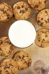 Chocolate chips cookies with glass of milk