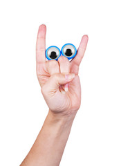 Fototapeta premium eyes on the fingers of the hand, on a white background