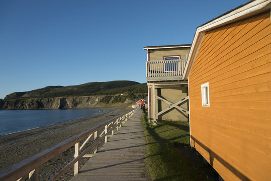 Houses at coast, Trout River, Southeast Brook Falls, Gros Morne