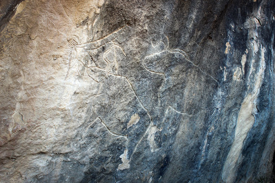 Ancient petroglyphs in Gobustan national park, Azerbaijan