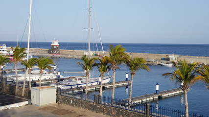 Beautiful coast and harbor of the Canary Island of Lanzarote