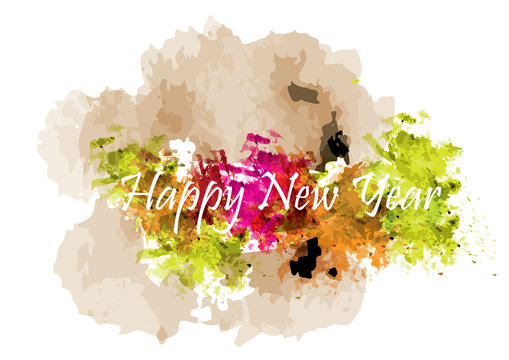 New year card,Happy new year text watercolor design isolated picture