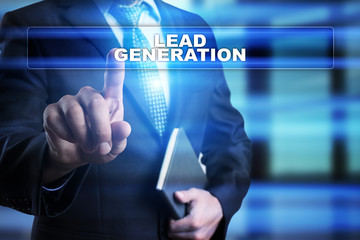 Businessman is pressing button on touch screen interface and selecting 