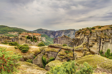 Meteora rock formations and monasteries