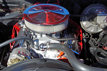 American classic car hot rod engine mechanical view