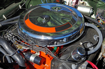 American classic car hot rod engine mechanical view