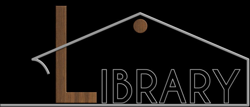 Library con il simbolo edificio metallo e legno