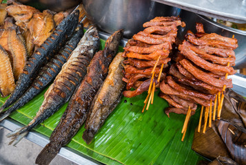 fish fry stall street food in thai style