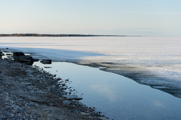 Frozen lake in winter, Lake Winnipeg, Hecla Grindstone Provincia