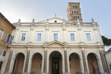 Fototapeta na wymiar Exterior of Basilica dei Santi Bonifacio e Alessio in Rome, Italy