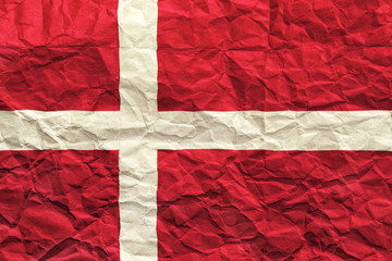 Denmark flag. Crumpled paper flag background