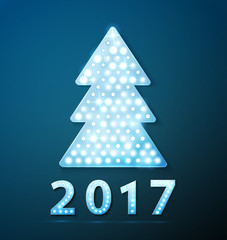 Fototapeta premium Retro light banner a Christmas tree with 2017 new year symbol