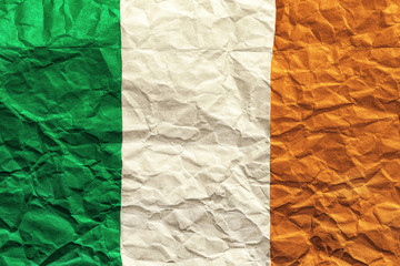 Ireland flag. Crumpled paper flag background