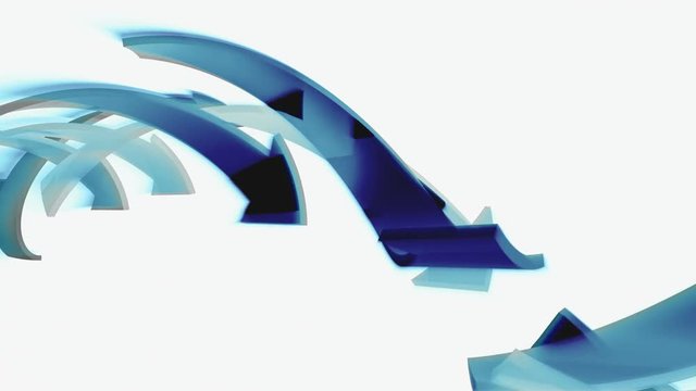 Dark 3D arrows move on white background, CG animation, seamless loop