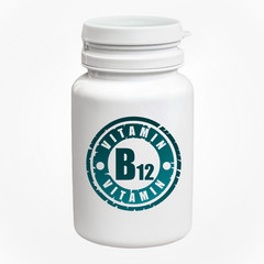 Bottle of pills with vitamin B12
