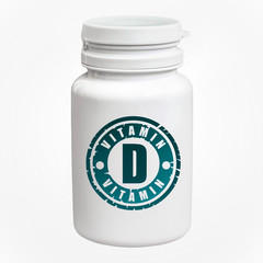 Bottle of pills with vitamin D
