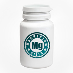 Bottle of pills with magnesium Mg