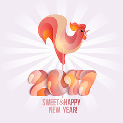 Sign New Year 2017 rooster in shape of candy on stick.