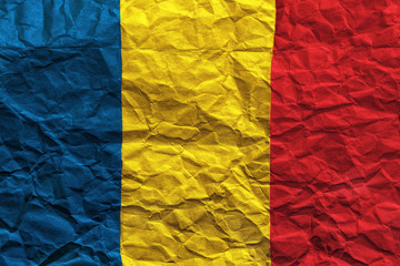 Romania flag. Crumpled paper flag background