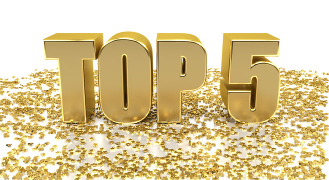 TOP 5 - with stars on white background - High quality 3D Render