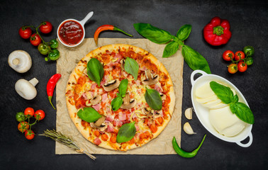 Fresh Baked Pizza with Cooking Ingredients