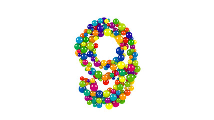 Multi-colored balls in the shape of number nine