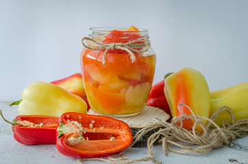 Bell pepper preserved in a glass jar