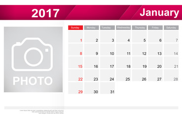 Year 2017 january month simple and clear design calendar templat