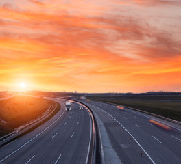 Sunset on the highway near Budapest