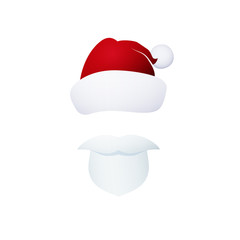 Santa Claus Face with a Beard Isolated on White, Mustache and Hat without a Face, Christmas Decorations, Merry Christmas and Happy New Year , Vector Illustration