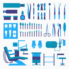 Set of dentist tools and equipments. Dental office, implants   care.